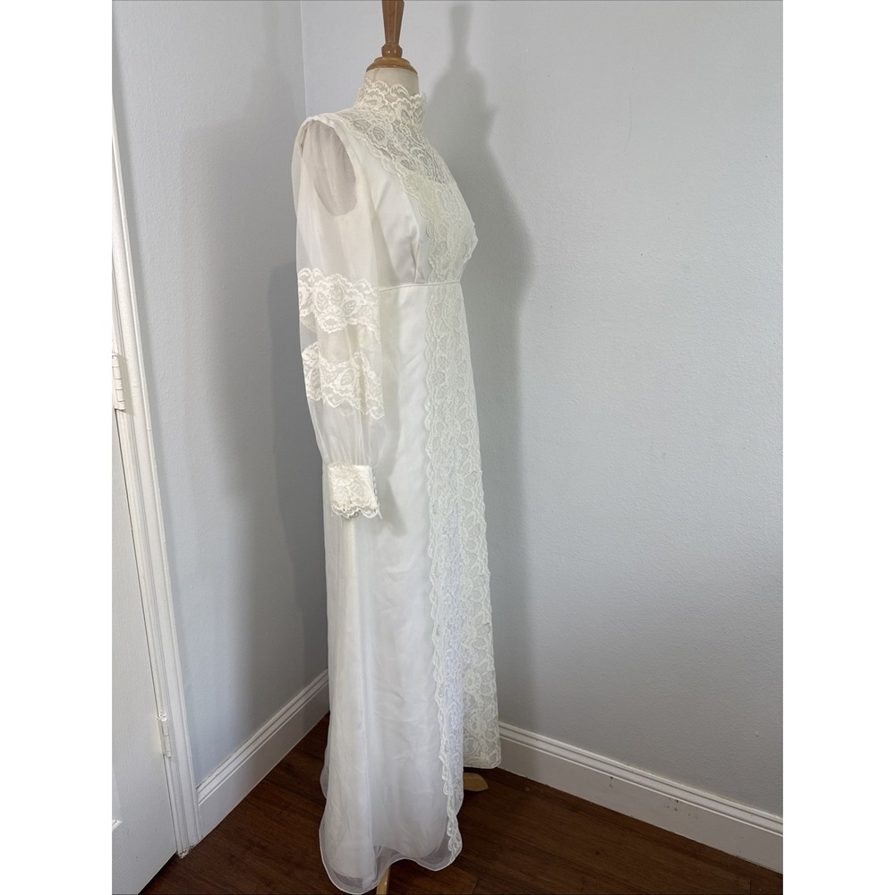 Vtg Bridal Originals Wedding Dress‎ 12 Lace Trim Victorian Edwardian Bow Back - Picture 4 of 16